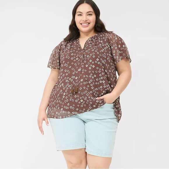 NWT Lane Bryant Swing Flutter-Sleeve Popover Blouse 18/20 - Picture 1 of 9